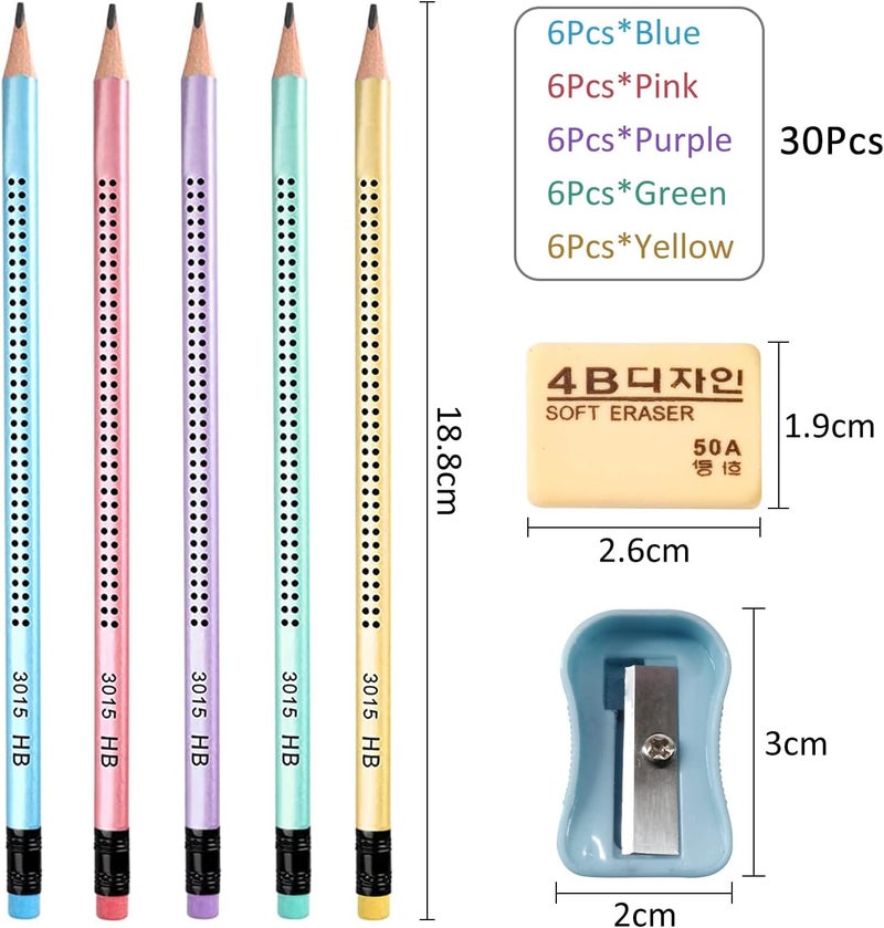 Surcotto HB pencils, 30 HB pencils with eraser and sharpener, pre-sharpened triangular pencils for children's writing and drawing at school and home - Image 5