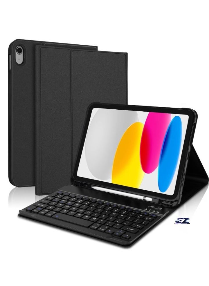ELTRAZONE Lightweight Smart Cover with Magnetically Detachable Wireless Keyboard for iPad 2022 10th Gen 10.9 Inch – Black, Slim Protective Case for iPad 10.9" - Image 1