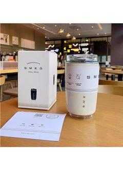 smeg Travel Coffee Mug, 240ml Insulated Beverage Cup With Leakproof Lid, Long Lasting Coffee Tumbler With Lid And Straw, Travel Coffee Thermos White  - Image 5