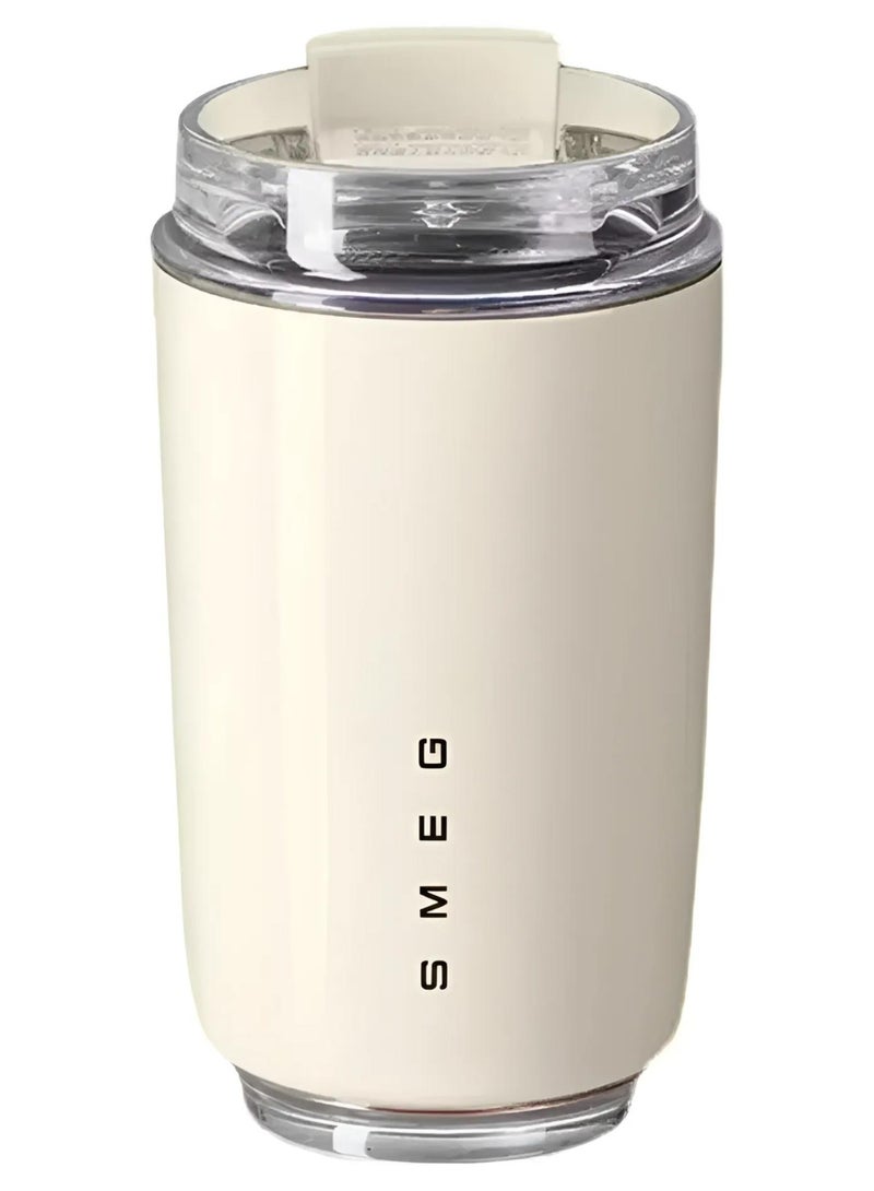 سميج كوب قهوة للسفر، سعة 240 مل، كوب مشروبات معزول مع غطاء مانع للتسرب، ترمس قهوة يدوم طويلاً مع غطاء وشفاطة، ترمس قهوة للسفر باللون الأبيض - Image 1