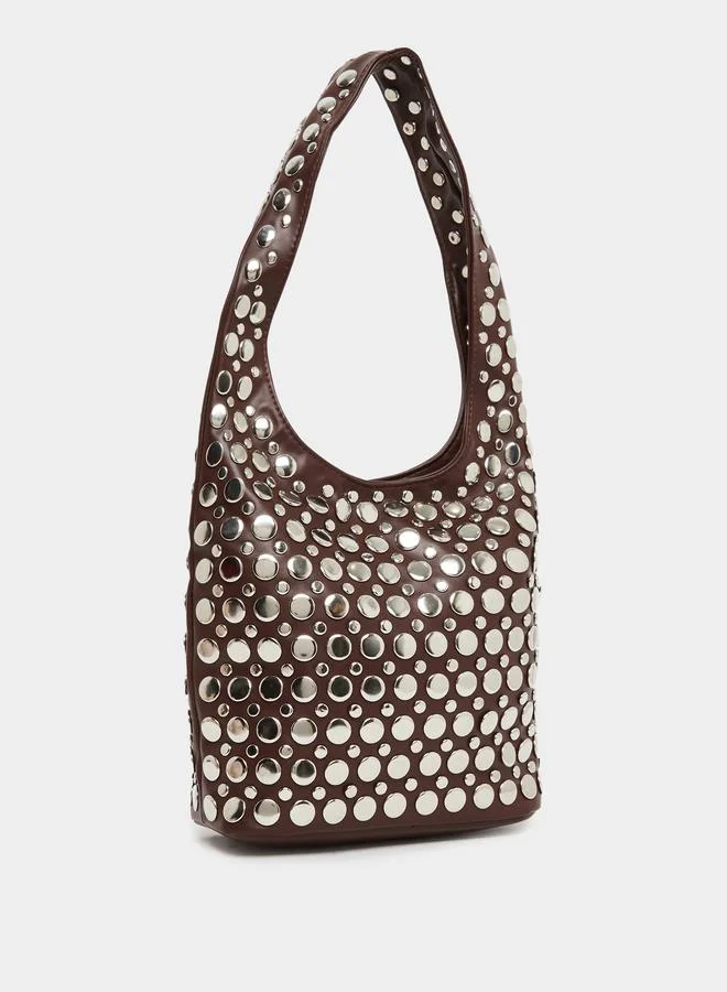 Styli Styli Brown Studded Hobo Bag