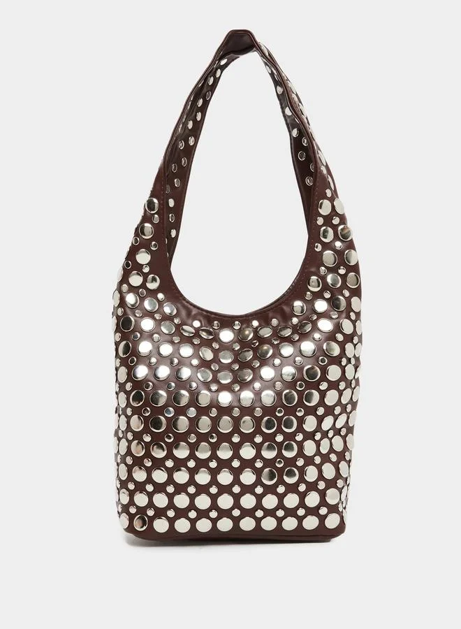 Styli Styli Brown Studded Hobo Bag