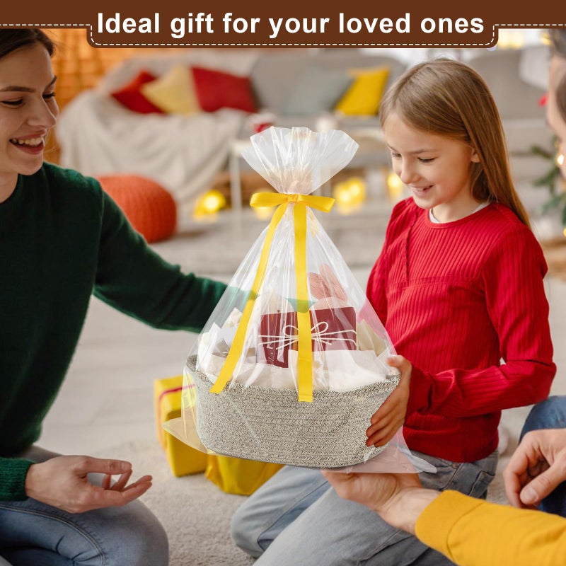 OIAHOMY Gift Basket with Handle, Small Woven Basket with Gift Bagï¼ŒRibbon and Wrap Tissue Paperï¼ŒNursery Bins Empty to Fill with Small Items, Babyï¼ŒPet Toy Organizer - Brown - Image 3