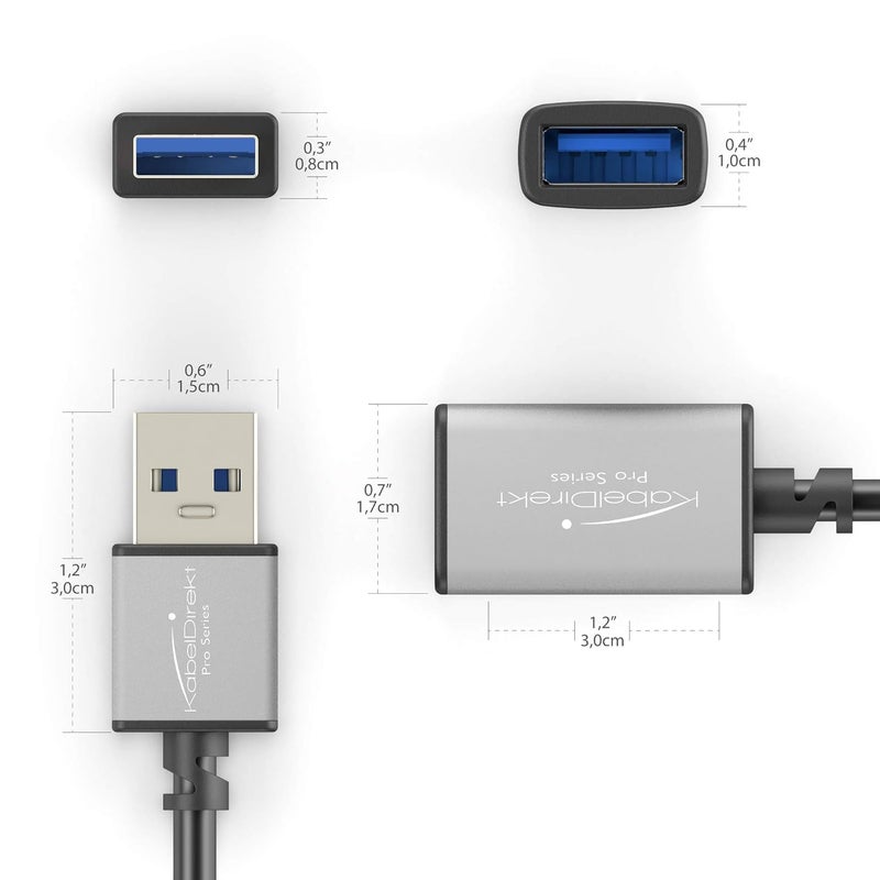 كيبل دايركت – كابل تمديد USB 3.0 – 1 متر – (مقبس USB-A إلى موصل USB-A أنثى، أسود/رمادي فاتح) - Image 3