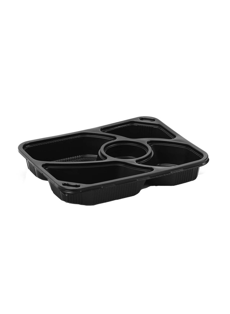 Ideal Pack 5-Section Black Base Food Containers with Lids – 5 PCS | BPA-Free Meal Prep Containers with Compartments | Microwave, Freezer & Dishwasher Safe | Bento Style for Portion Control & Takeout - Image 5