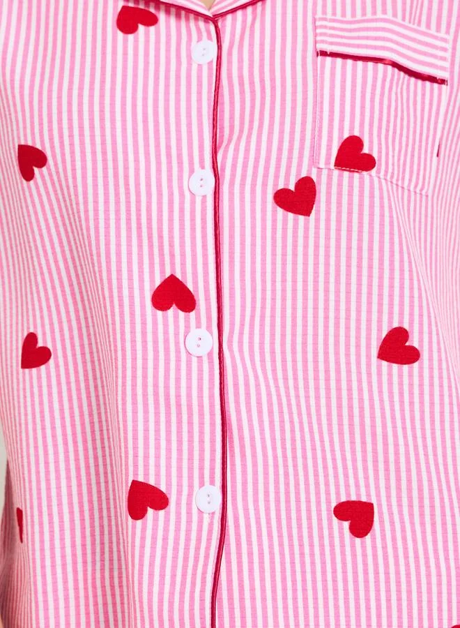 Take Two  Striped Heart Print Short Sleeve Pajama Set for Women | Best Price UAE