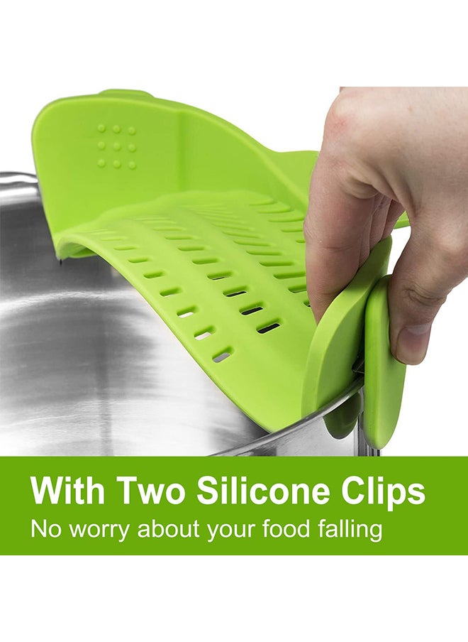 O Ozone - Silicone Snap N Strain Strainer Adjustable Snap on Strainer for Most Pots & Pans Heat Resistant Clip on Silicone Strain Strainer (Green) - Image 1