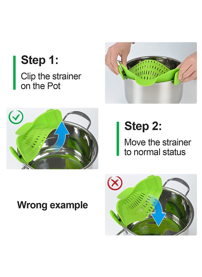 O Ozone Silicone Snap N Strain Strainer Adjustable Snap on Strainer for Most Pots & Pans Heat Resistant Clip on Silicone Strain Strainer (Green)  - Image 4