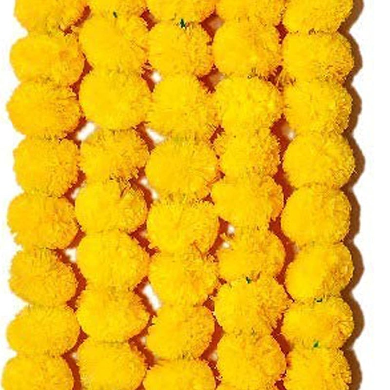 Daytoday Daytoday Genda Phool Artificial Marigold Fluffy Long Handcraft Fancy Designer Backdrop Hanging Wall Home Office Weddning Pooja Diwali Special Occasion Festival Theme Decorative 5 Feet Yellow 15 - Image 1