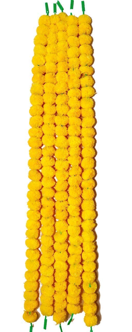 Daytoday Daytoday Genda Phool Artificial Marigold Fluffy Long Handcraft Fancy Designer Backdrop Hanging Wall Home Office Weddning Pooja Diwali Special Occasion Festival Theme Decorative 5 Feet Yellow 15 - Image 2