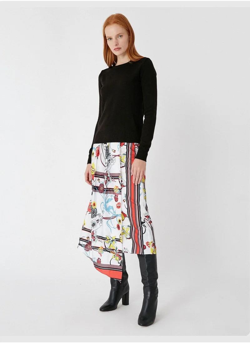 كوتون Satin Asymmetric Flower Printed Skirt