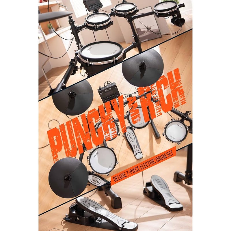 AKLOT B-CORE530 Electric Drum Set: Dual-Zone Quiet Mesh Drum Pads, 10’’ Dual-Trigger Cymbals, Height-Adjustable Rack, 360 Sounds, USB MIDI, Lesson Book, Throne, Sticks, Headphones - Image 2