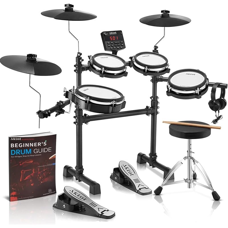 AKLOT B-CORE530 Electric Drum Set: Dual-Zone Quiet Mesh Drum Pads, 10’’ Dual-Trigger Cymbals, Height-Adjustable Rack, 360 Sounds, USB MIDI, Lesson Book, Throne, Sticks, Headphones - Image 1