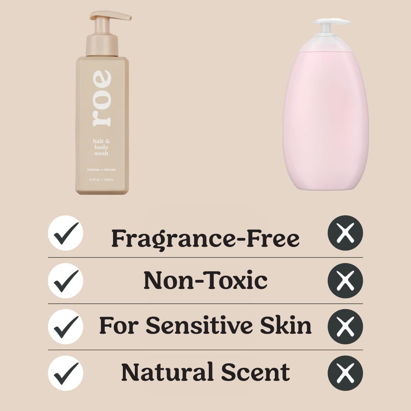 Roe Wellness- Toddler & Baby Body Wash & Shampoo Moisturizing Clean Ingredients | Suitable for Sensitive Skin, Fragrance-Free, Natural Vanilla Scent, Fresh Cleaning | 9.4 fl oz. - Image 2