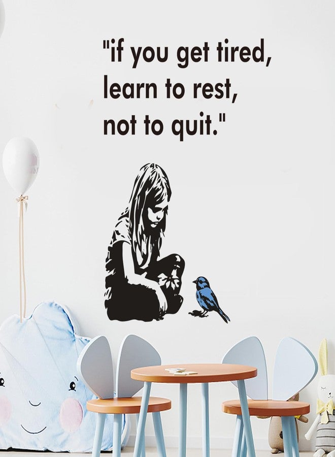ملصقات حائط من الفينيل قابلة للإزالة من PLIGREAT Banksy Girl and Bird، رسومات جرافيتي لشارع Banksy لغرفة النوم أو الحضانة أو المكتب أو ديكور المنزل، ملصقات ديكورية يمكنك صنعها بنفسك - Image 1