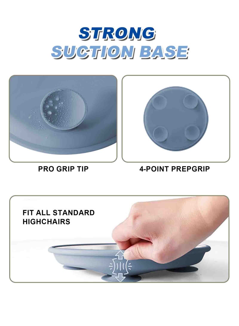 HomarKet 10 Pcs 304 Stainless Steel Kids Plates and Bowls Set Stainless Steel Suction Bowls and Toddler Cup with Removable Silicone, Forks Spoons Pocket Bib for Baby Toddle(Blue)  - Image 4