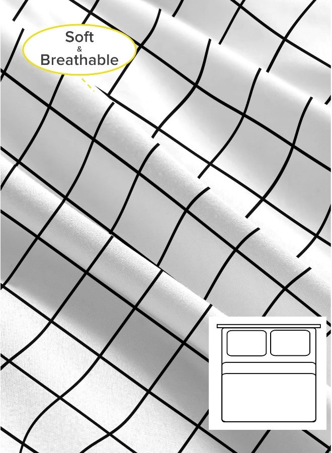 Noon East Queen Size 4Pc Fitted Sheet Set | Soft Microfiber Material | Black Grid Color | 1 Fitted Sheet 150 X 200 Cm With 40 Cm Deep Pocket, 1 Flat Sheet 220 X 280 Cm, 2 Pillow Cases 50 X 75 Cm | Suitable For Queen Size Mattress - Image 2