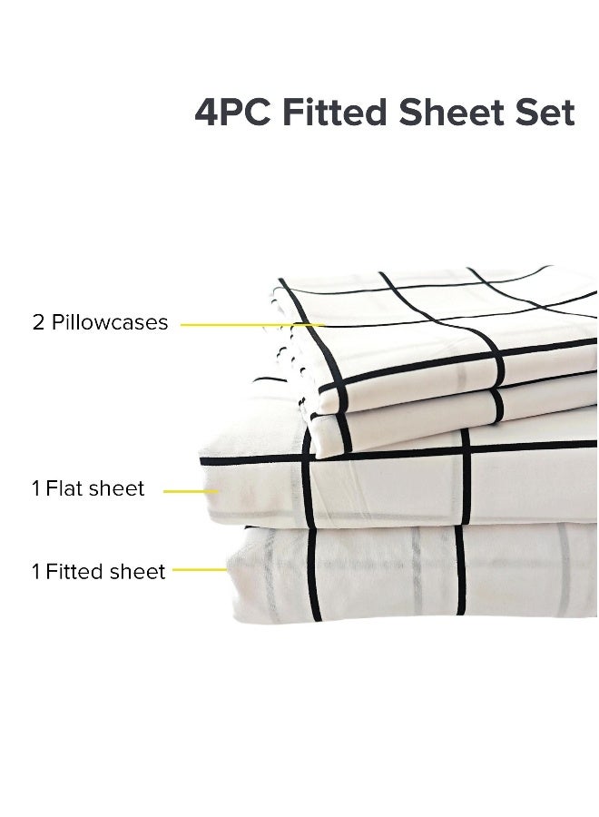 Noon East Queen Size 4Pc Fitted Sheet Set | Soft Microfiber Material | Black Grid Color | 1 Fitted Sheet 150 X 200 Cm With 40 Cm Deep Pocket, 1 Flat Sheet 220 X 280 Cm, 2 Pillow Cases 50 X 75 Cm | Suitable For Queen Size Mattress - Image 5