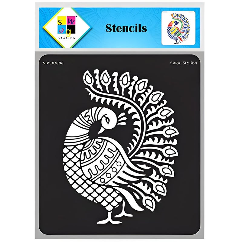 SWAGSTATION Reusable DIY Stencils for Painting Patterns Peacock Bird Stencil 12x12 Reusable DIY Stencils for Kids Template for Art and Craft Home Decor DIY Albums Card Making - Image 1