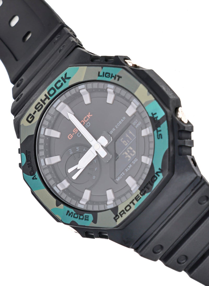 كاسيو ساعة رجالية كاسيو G-SHOCK GA-2100SU بإطار تمويهي، عرض مزدوج رقمي وتماثلي، مقاومة للماء حتى 200 متر، مقاومة للصدمات، ساعة رياضية بحزام من الرزين الأسود - Image 2