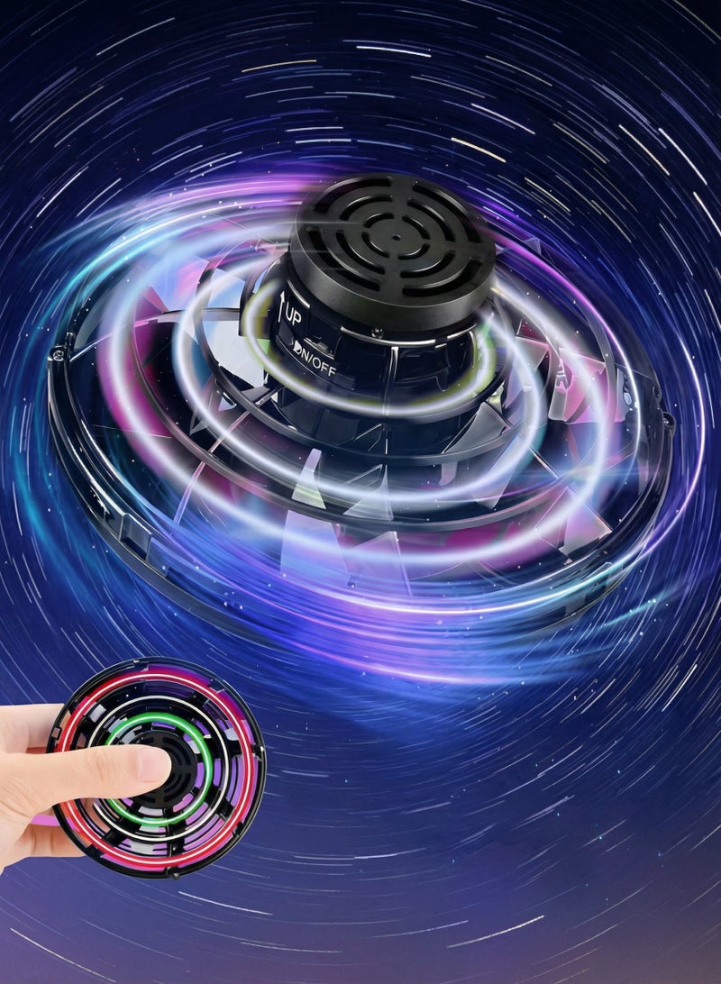 MAGIC VAULT ألعاب فلاينج سبينر، طائرة بدون طيار صغيرة يتم التحكم فيها يدويًا، سبينر فيدجيت بوميرانج بإضاءة RGB، طائرة بدون طيار تدور 360 درجة، ألعاب الفضاء الطائر هدية للأطفال البالغين في الهواء الطلق في الداخل (أسود) - Image 1