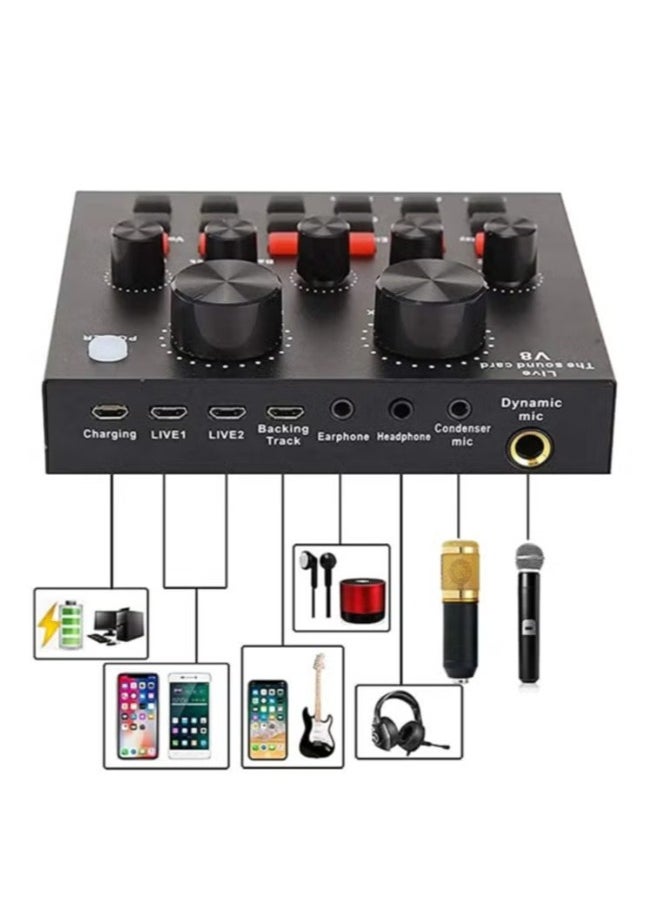 V8s Professional Condenser Microphone With V8S Live Sound Card And Studio Recording Broadcasting Set Black/Gold  - Image 3