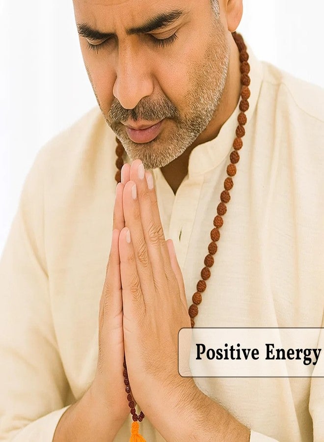 PARTH VASTU مسبحة رودراكشا طبيعية من بارث فاستو، 5 موخي، 108+1 حبة | مسبحة معتمدة للتأمل والذكر للرجال والنساء | مسبحة روحية للعبادة واليوغا والشفاء والترتيل والطاقة الإيجابية (بني، 6 مم) - Image 3