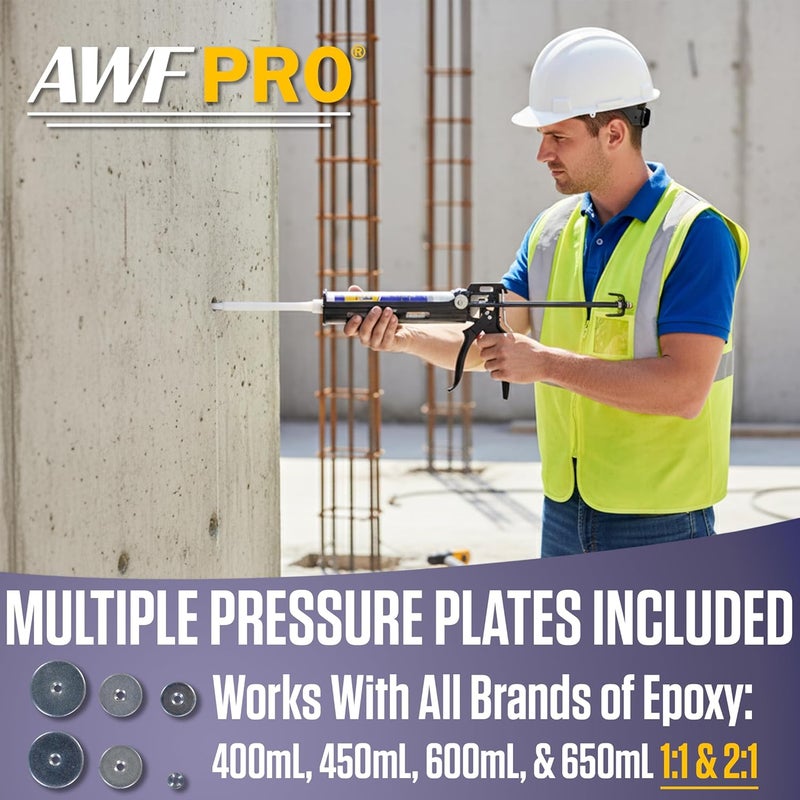 AWF PRO Dual Cartridge Epoxy Gun for 400mL, 450mL, 600 mL, 650 mL (1:1 and 2:1) Dual Component Cartridges – 25:1 Thrust Ratio, Professional 2 Part Epoxy Gun - Image 4