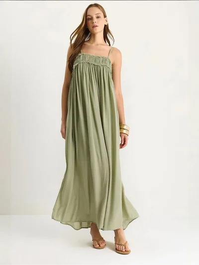 Bianco Lucci LUCCI Embroidered Square Collar Maxi Dress