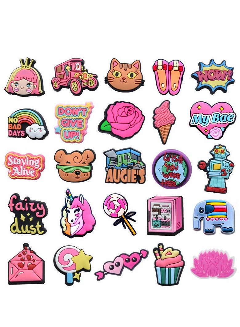 SOLARAE Shoe Decoration Charms 25 Pcs Girly Crocs Charms Croc Accessories PVC Shoe Charm for Crocs Shoes Bracelets Wristband Party Gifts for Adult Girls Women Kids - Image 1