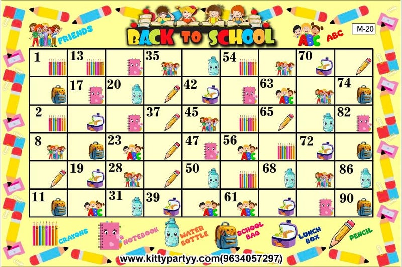 Kitty Partyy Back to School tambola Tickets, 20 Tambola Tickets for Fun Family & Party Games