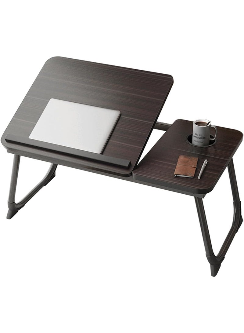 Bed Desk for Laptop, Foldable Laptop Table for Bed and Sofa, Bed Trays for Eating and Laptops with Cup Holder, 5 Levels of Adjustable Height（Black） - Image 1