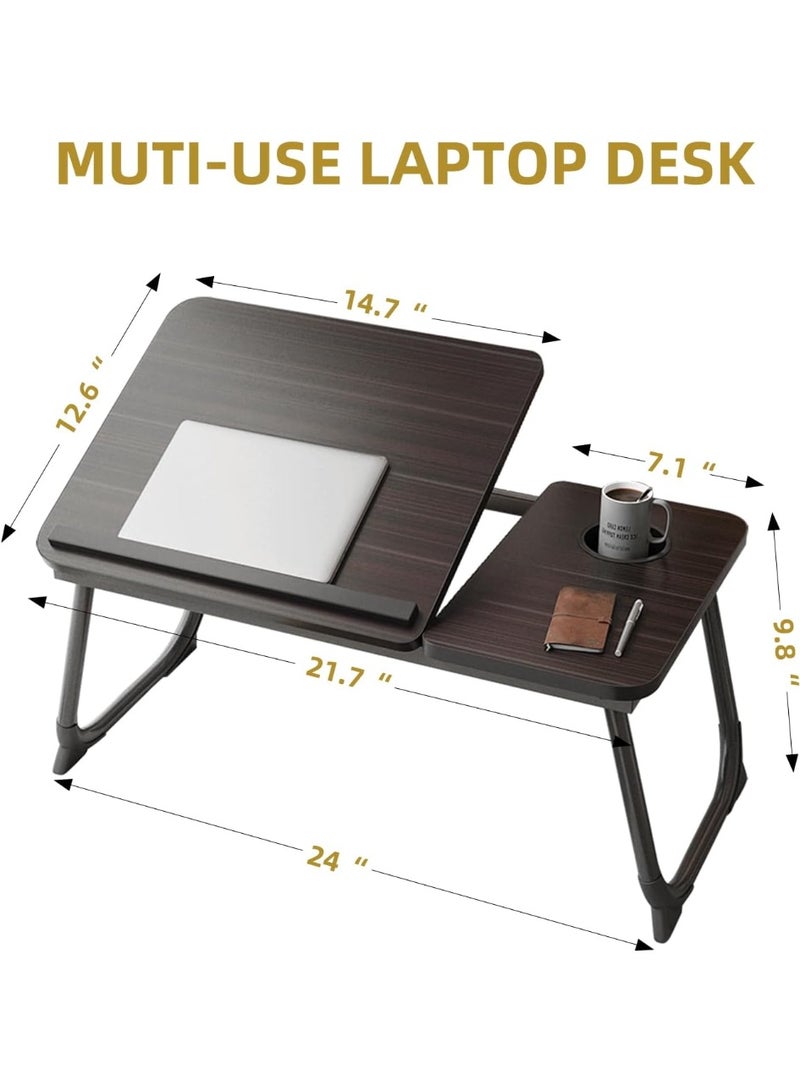 Bed Desk for Laptop, Foldable Laptop Table for Bed and Sofa, Bed Trays for Eating and Laptops with Cup Holder, 5 Levels of Adjustable Height（Black） - Image 2