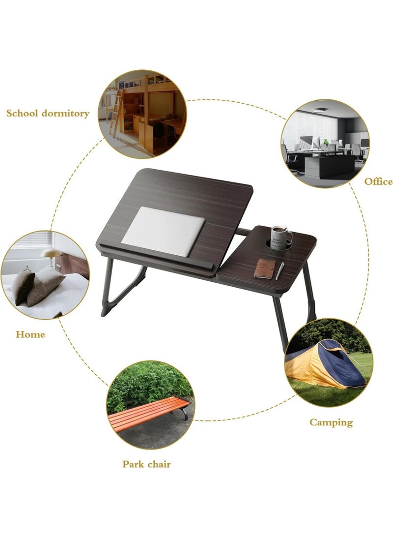 Bed Desk for Laptop, Foldable Laptop Table for Bed and Sofa, Bed Trays for Eating and Laptops with Cup Holder, 5 Levels of Adjustable Height（Black） - Image 4