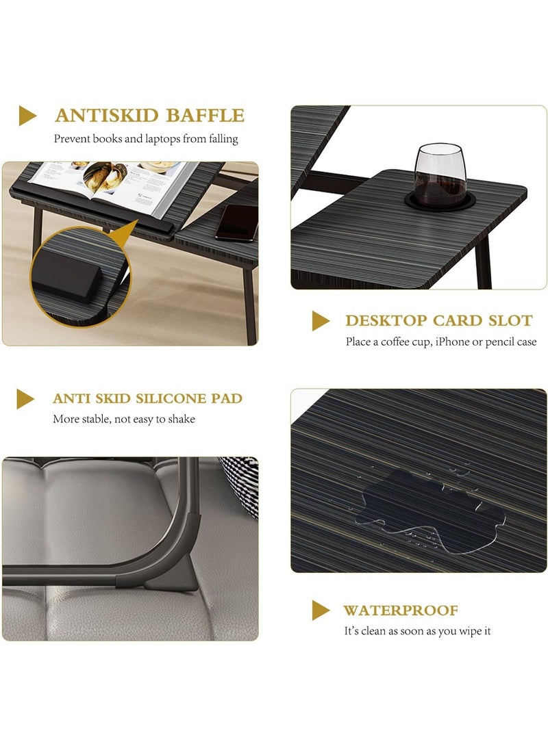 Bed Desk for Laptop, Foldable Laptop Table for Bed and Sofa, Bed Trays for Eating and Laptops with Cup Holder, 5 Levels of Adjustable Height（Black） - Image 3