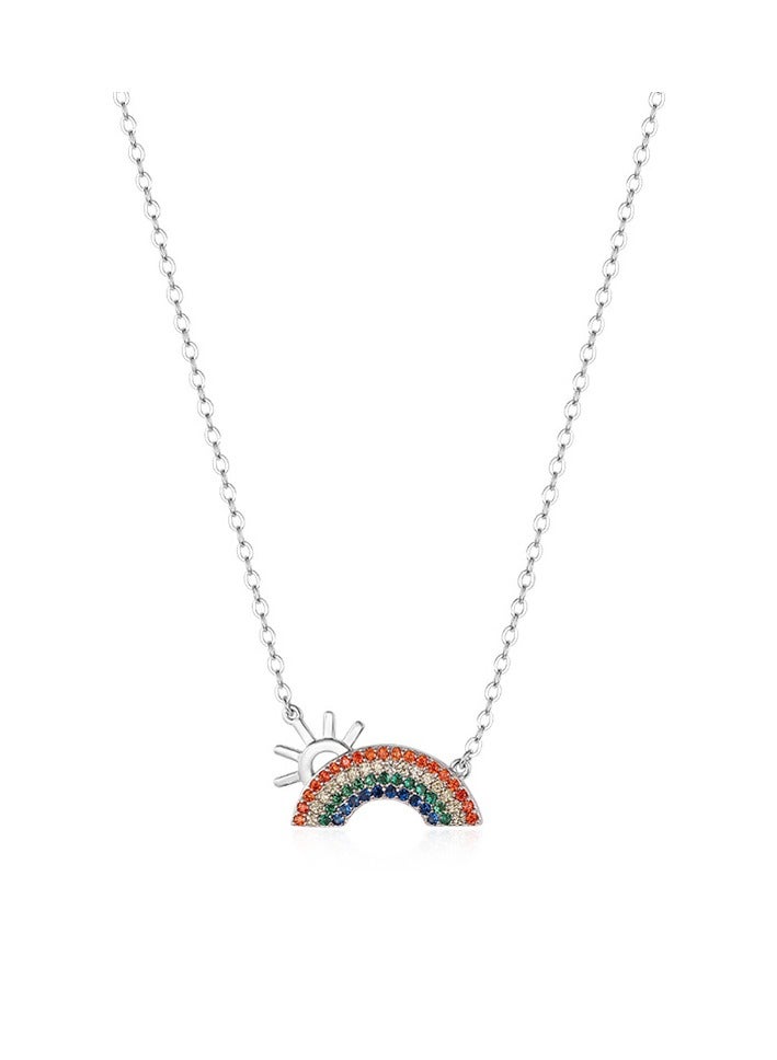 Sterling Silver Light Luxury Rainbow Necklace Gift for Girlfriend Sterling Silver Niche Short Section Bone Chain Tide Netflix Girlfriends Chain  - Image 1