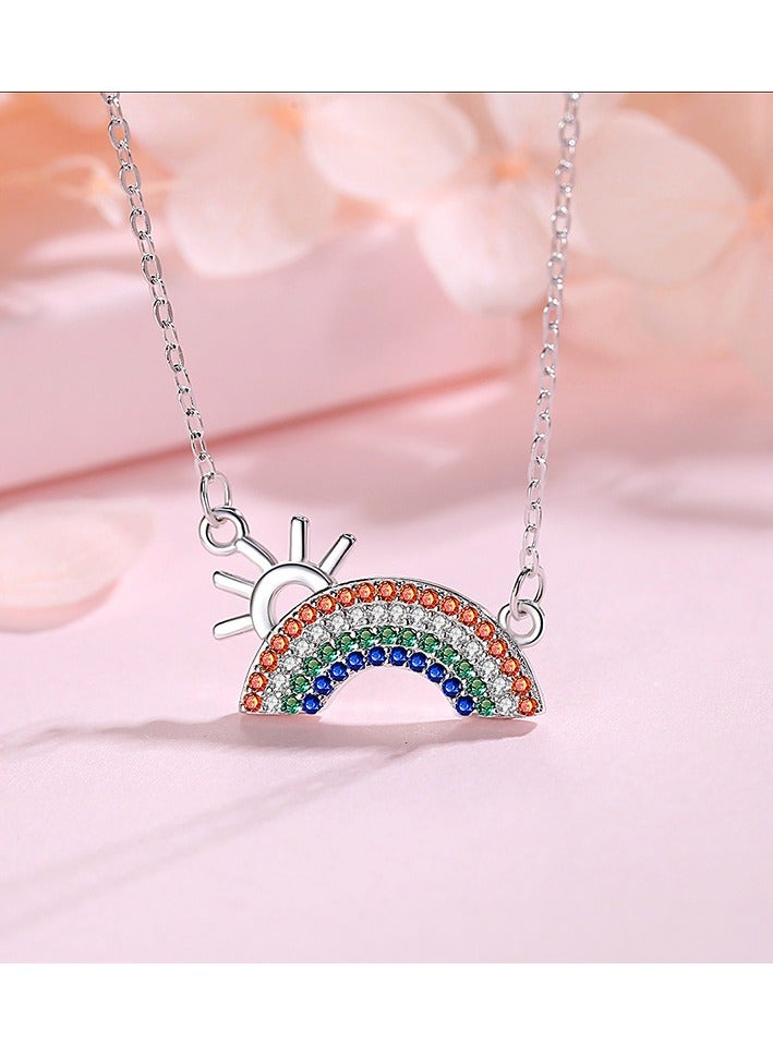 Sterling Silver Light Luxury Rainbow Necklace Gift for Girlfriend Sterling Silver Niche Short Section Bone Chain Tide Netflix Girlfriends Chain  - Image 2