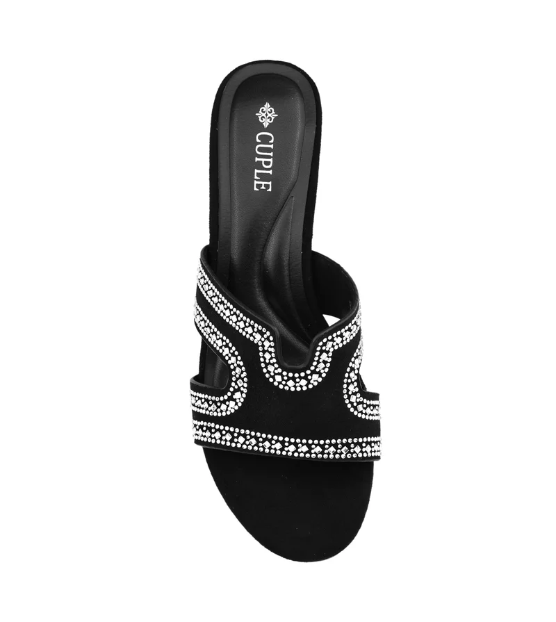Cuple Womens embellished classic slip-on heeled sandals