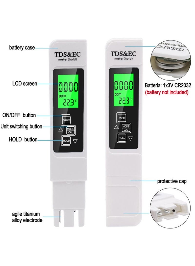 Generic Water Testing pH Meter White  3 in 1 TDS EC Tester Meter, Digital Water Quality Tester and Temperature Meter Tool for Drinking Water Aquariums Pool Spa  - Image 3