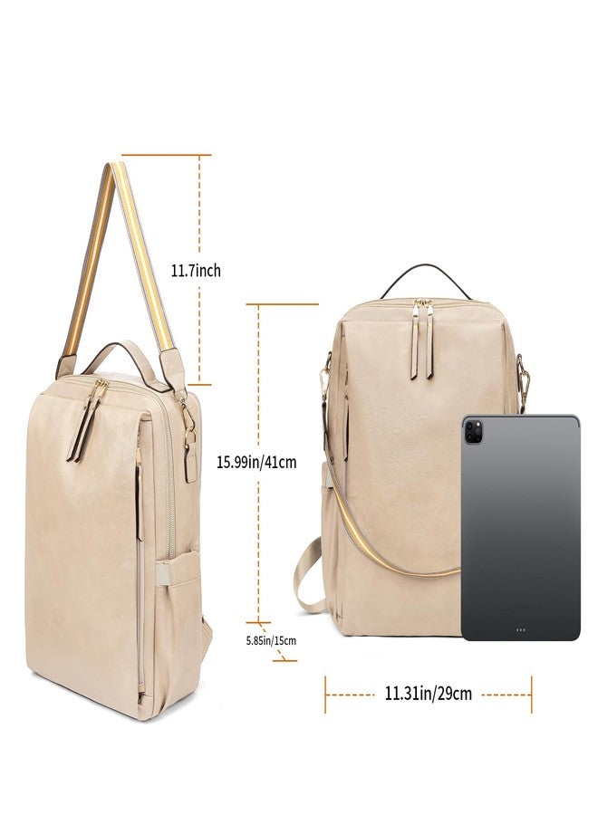 GAEKEAO Backpack for Women 15.6 inch Backpack PU Leather Convertible Backpacks Fashion Designer Ladies Bags Beige - Image 5