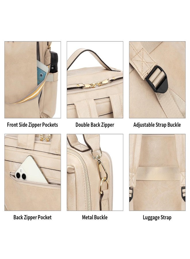 GAEKEAO Backpack for Women 15.6 inch Backpack PU Leather Convertible Backpacks Fashion Designer Ladies Bags Beige - Image 4
