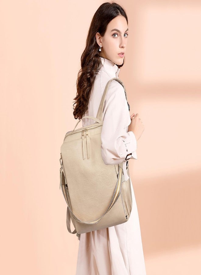 GAEKEAO Backpack for Women 15.6 inch Backpack PU Leather Convertible Backpacks Fashion Designer Ladies Bags Beige - Image 2