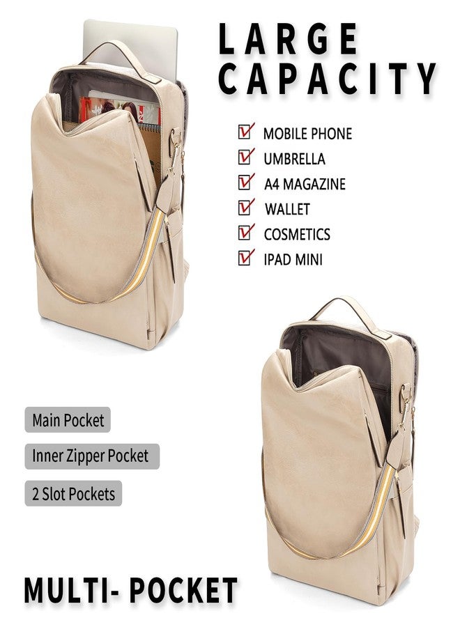 GAEKEAO Backpack for Women 15.6 inch Backpack PU Leather Convertible Backpacks Fashion Designer Ladies Bags Beige - Image 3