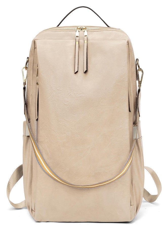 GAEKEAO Backpack for Women 15.6 inch Backpack PU Leather Convertible Backpacks Fashion Designer Ladies Bags Beige - Image 1