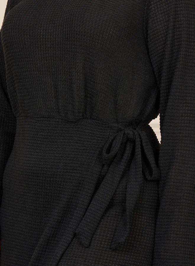 ستايلي Plus Waffle Texture Wrap Style A-Line Midi Dress