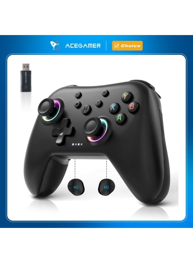 ايس جامر وحدة تحكم لاسلكية بلوتوث AceGamer Aurora 2.4G لأجهزة الكمبيوتر/Steam/Switch، مزودة بعصا تحكم Hall وإضاءة RGB (أسود) - Image 1