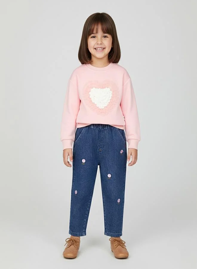 babyqlo Pink Heart Sweatshirt With Embroidered Jeans