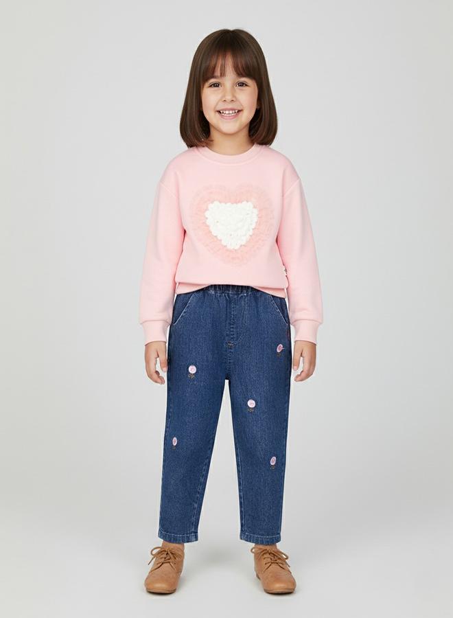 babyqlo Pink Heart Sweatshirt With Embroidered Jeans - Image 1