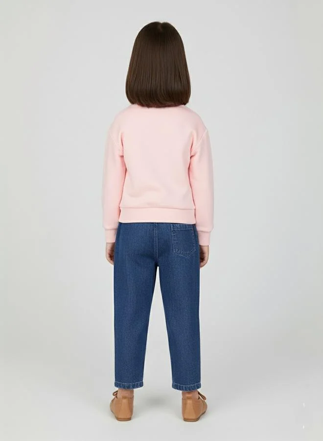 babyqlo Pink Heart Sweatshirt With Embroidered Jeans