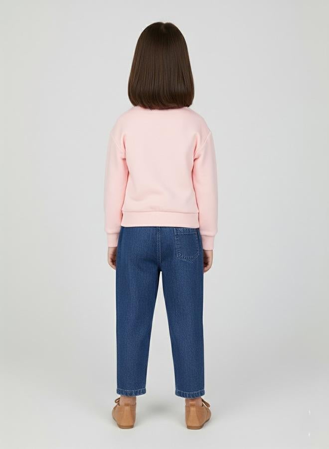 babyqlo Pink Heart Sweatshirt With Embroidered Jeans - Image 2